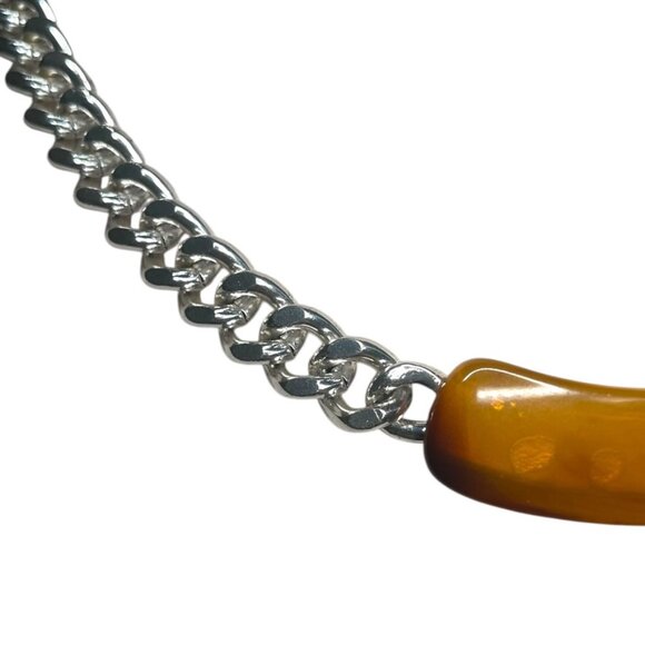 GIVENCHY VINTAGE SILVER TONE NECKLACE CHAIN FAUX AMBER 5/16 " X 16" - Picture 4 of 10